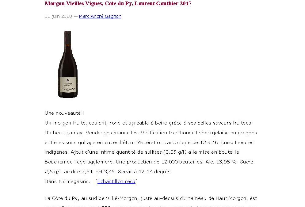 VIN QUÉBEC – MORGON CÔTE DU PY – LAURENT GAUTHIER – 11-06-2020