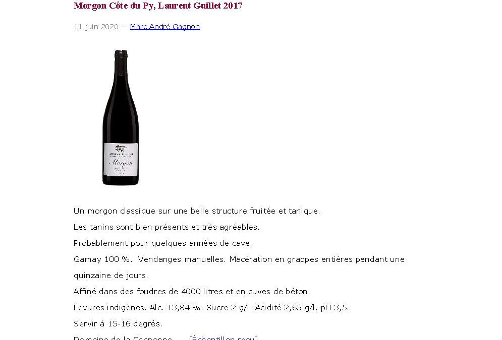 VIN QUÉBEC – MORGON CÔTE DU PY – LAURENT GUILLET 2017 – 11-06-2020
