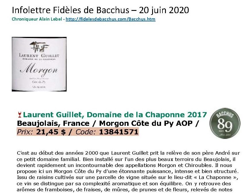 BACCHUS – MORGON CÔTE DU PY – LAURENT GUILLET – 20-06-2020